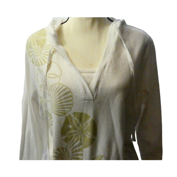 Coral Bay Women's Large Hooded V-Neck Tunic Shirt Shells Lightweight Beachy - Picture 2 of 6